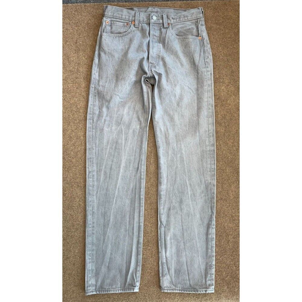 Levis 501 Jeans Mens 33x36 Button Fly Straight Leg Y2K Gray Wash Original Denim